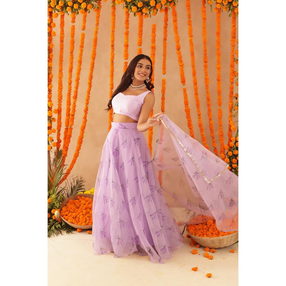 DEASHA INDIA Lavender Soma Lavendar Organza Lehenga with Blouse and Dupatta