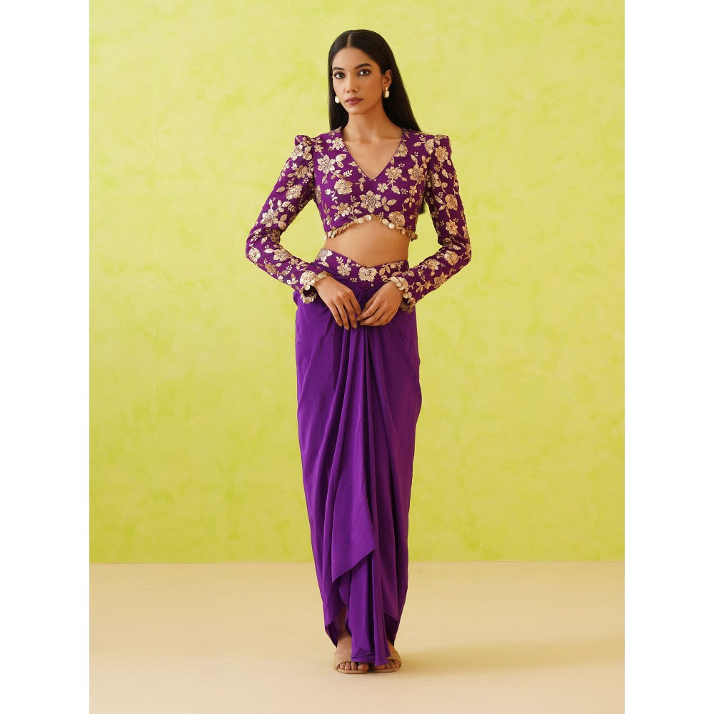 Deepika Chadha Purple Embellished Blouse with Skirt (Set of 2)