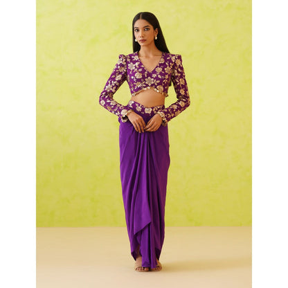 Deepika Chadha Purple Embellished Blouse with Skirt (Set of 2)