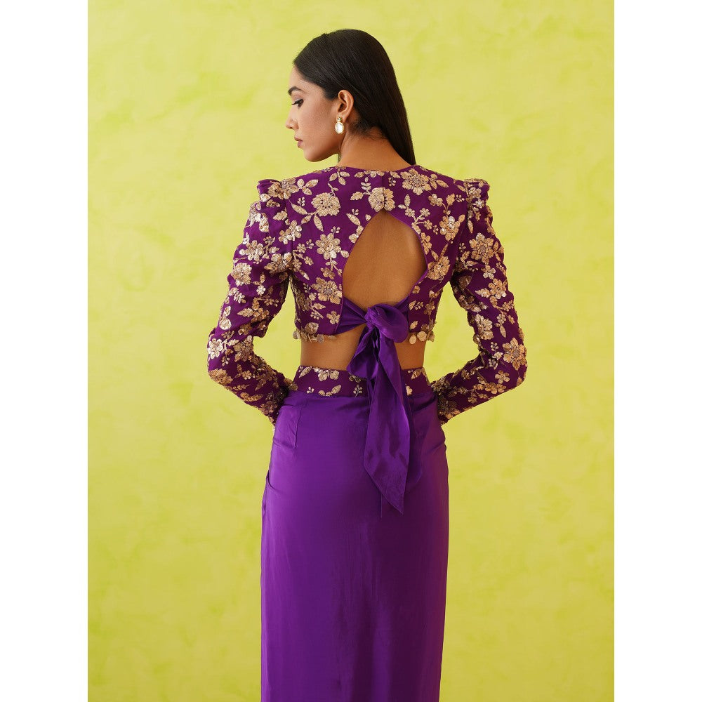 Deepika Chadha Purple Embellished Blouse with Skirt (Set of 2)