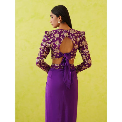 Deepika Chadha Purple Embellished Blouse with Skirt (Set of 2)
