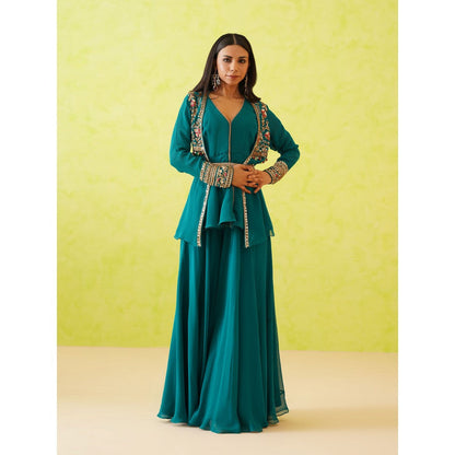 Deepika Chadha Green Jacket with Top, Belt and Sharara (Set of 4)