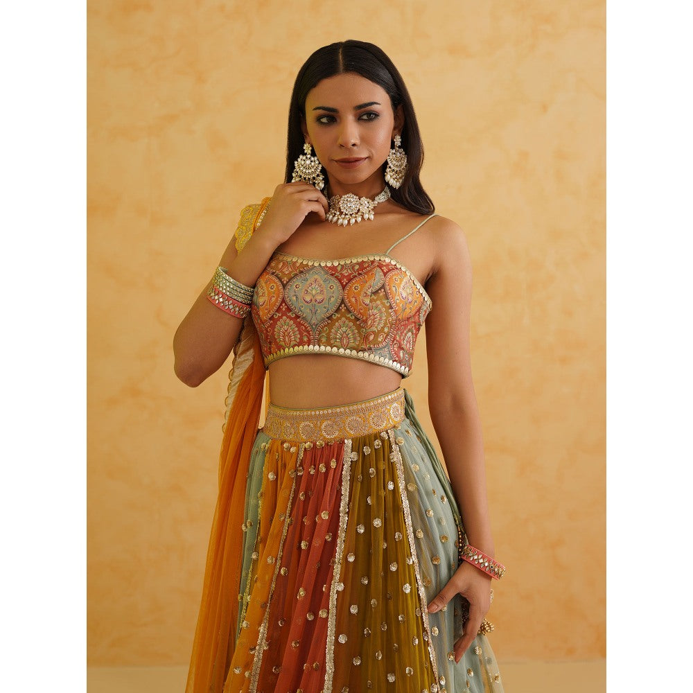 Deepika Chadha Multi Coloured Lehenga with Blouse and Dupatta (Set of 3)