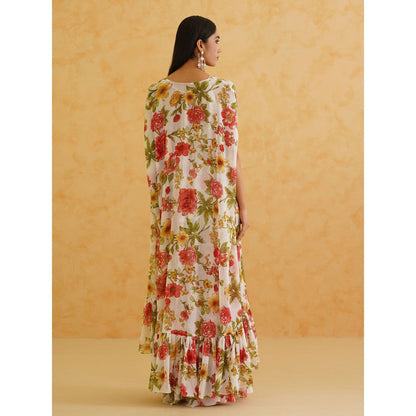 Deepika Chadha White Embroidered Blouse with Cape and Sharara (Set of 3)