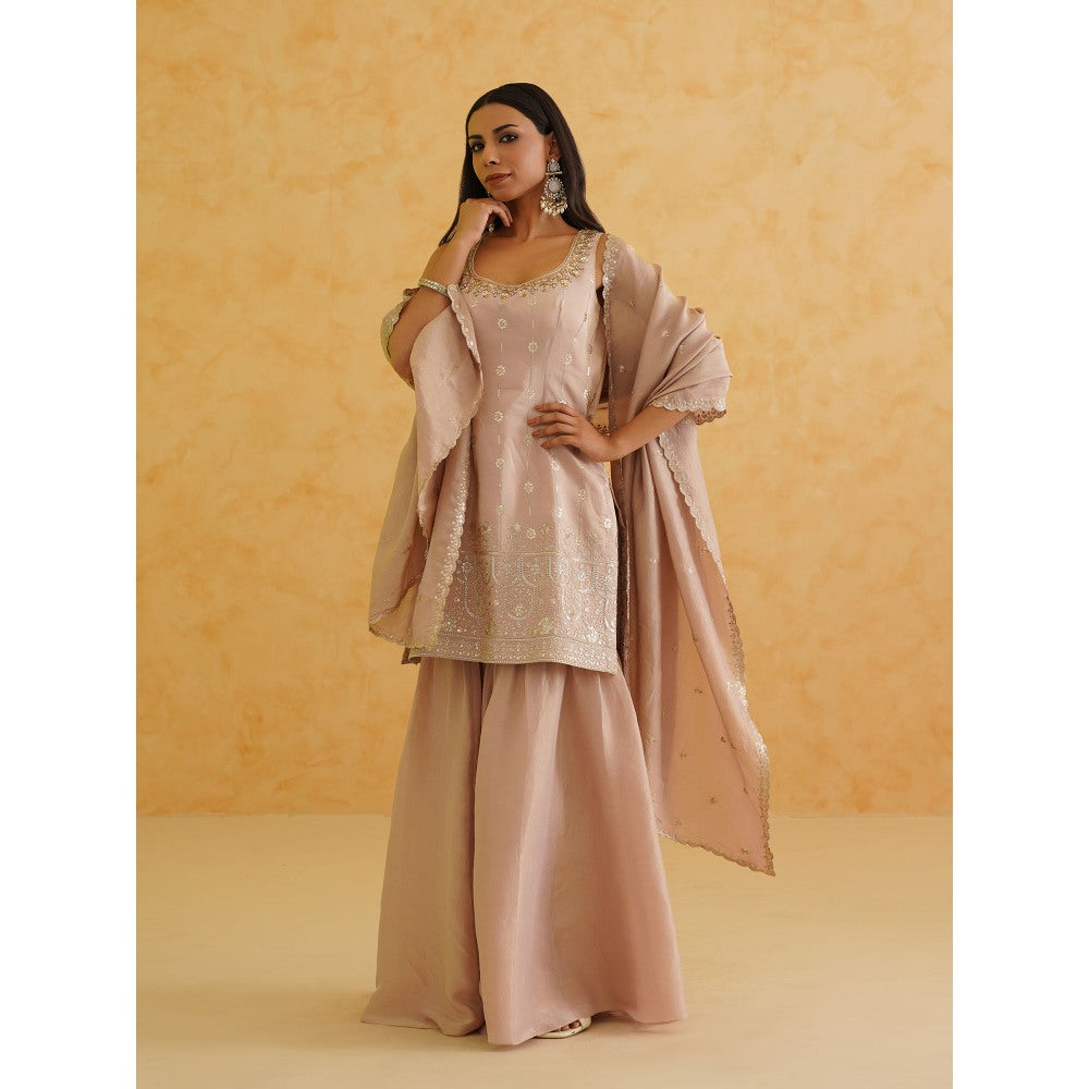 Deepika Chadha Blush Pink Georgette Tissue Sharara with Kurti and Dupatta (Set of 3)
