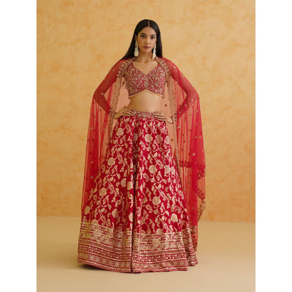 Deepika Chadha Pink Brocade Lehenga with Blouse and Dupatta (Set of 3)