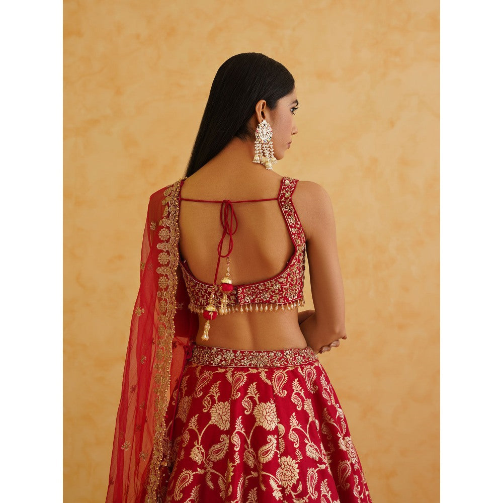 Deepika Chadha Pink Brocade Lehenga with Blouse and Dupatta (Set of 3)