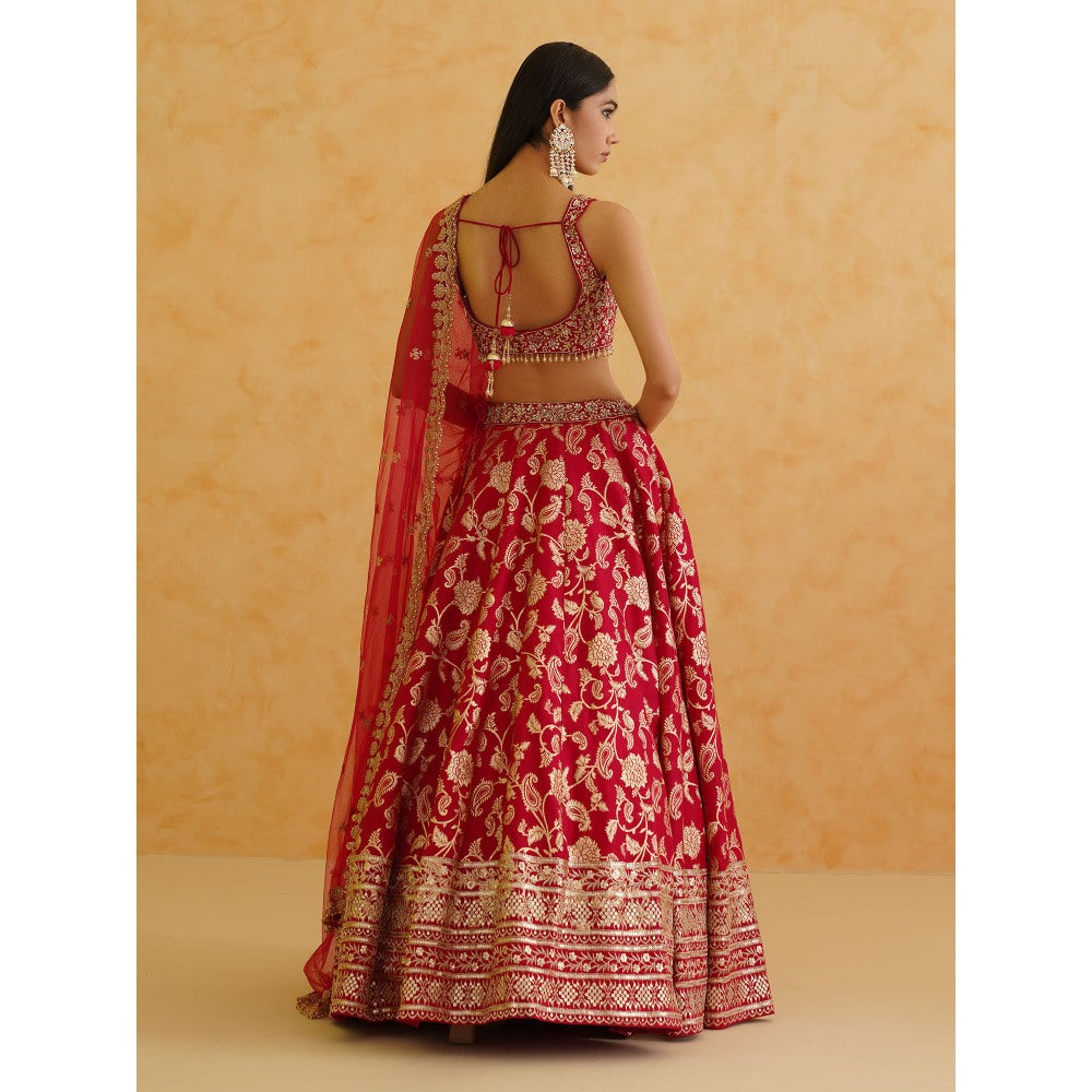 Deepika Chadha Pink Brocade Lehenga with Blouse and Dupatta (Set of 3)