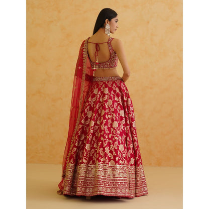 Deepika Chadha Pink Brocade Lehenga with Blouse and Dupatta (Set of 3)