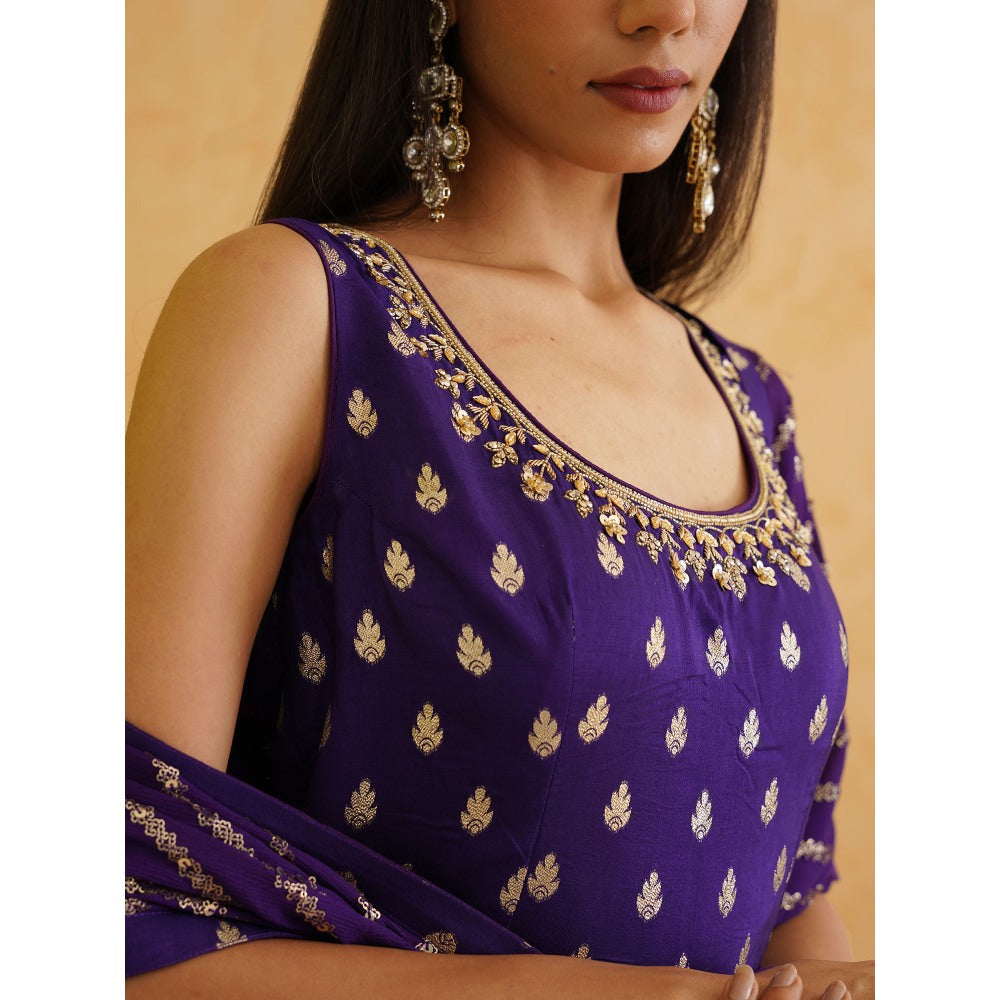 Deepika Chadha Purple Brocade Kurti with Sharara and Dupatta (Set of 3)