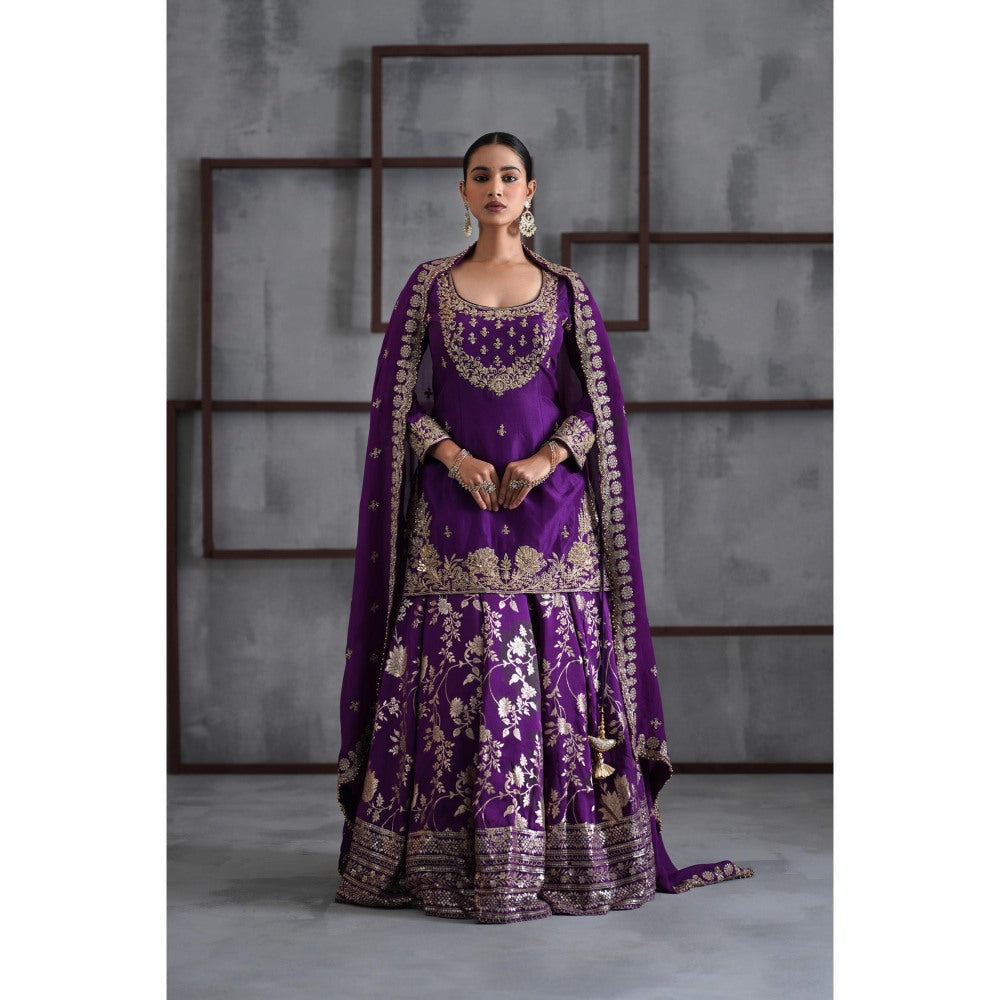 Deepika Chadha Purple Embroidered Kurti with Lehenga and Dupatta (Set of 3)