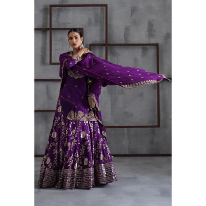 Deepika Chadha Purple Embroidered Kurti with Lehenga and Dupatta (Set of 3)