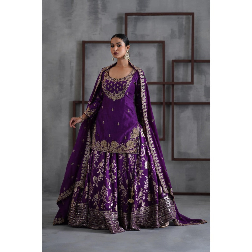Deepika Chadha Purple Embroidered Kurti with Lehenga and Dupatta (Set of 3)