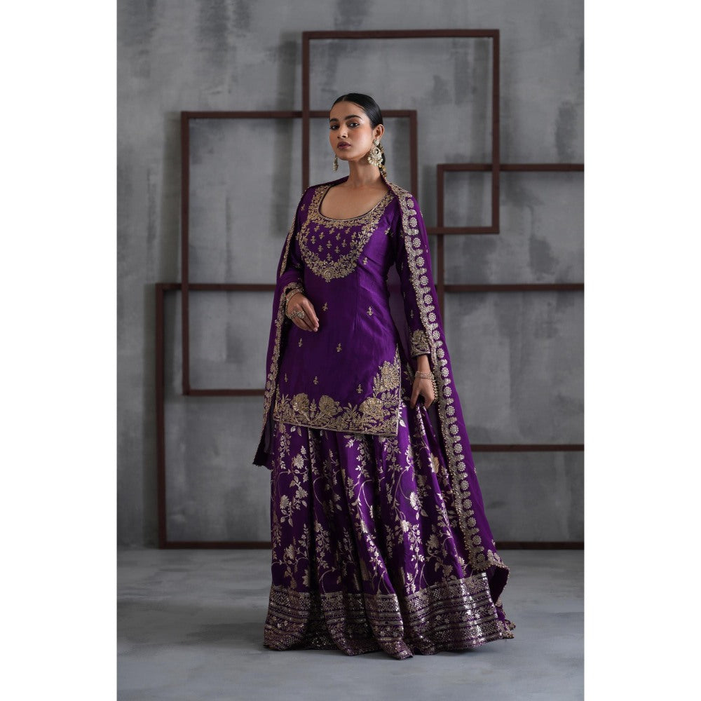 Deepika Chadha Purple Embroidered Kurti with Lehenga and Dupatta (Set of 3)