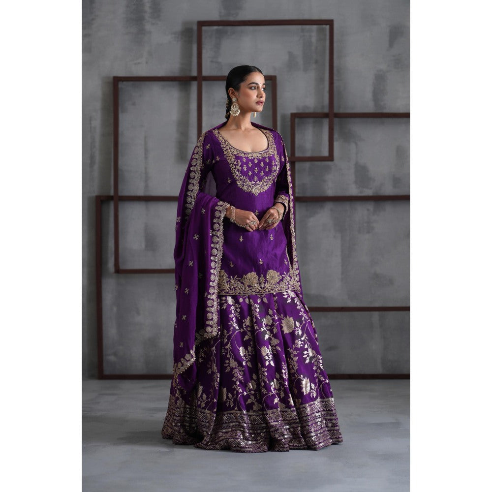 Deepika Chadha Purple Embroidered Kurti with Lehenga and Dupatta (Set of 3)
