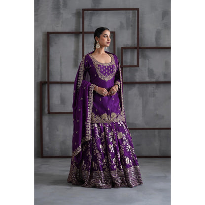 Deepika Chadha Purple Embroidered Kurti with Lehenga and Dupatta (Set of 3)