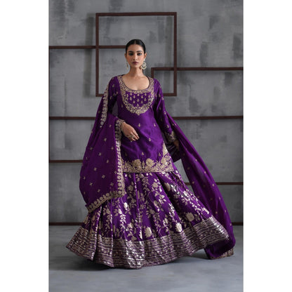 Deepika Chadha Purple Embroidered Kurti with Lehenga and Dupatta (Set of 3)