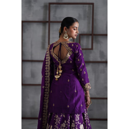 Deepika Chadha Purple Embroidered Kurti with Lehenga and Dupatta (Set of 3)