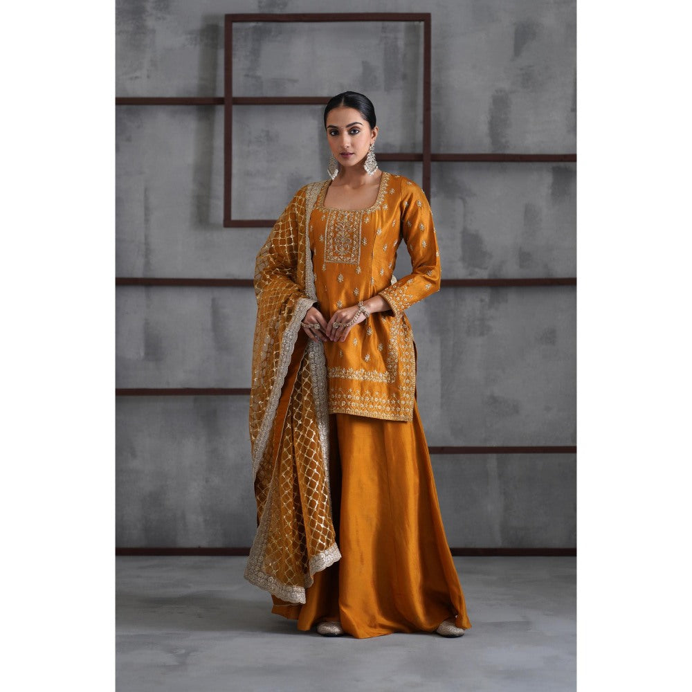 Deepika Chadha Mustard Embroidered Kurti with Palazzo and Dupatta (Set of 3)