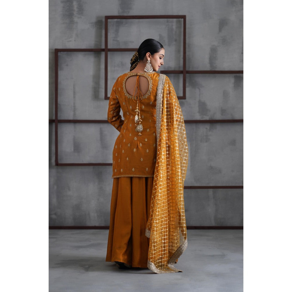Deepika Chadha Mustard Embroidered Kurti with Palazzo and Dupatta (Set of 3)