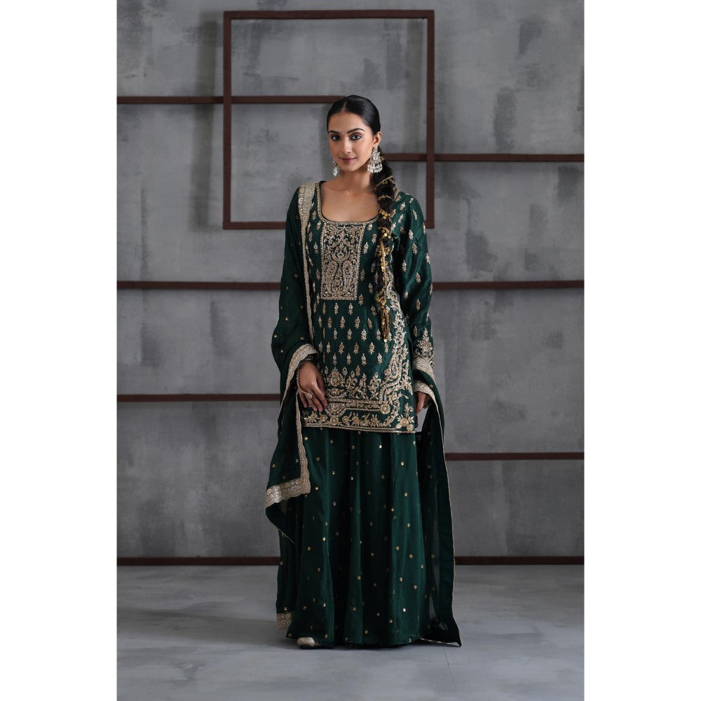 Deepika Chadha Green Embroidered Kurti with Palazzo and Dupatta (Set of 3)