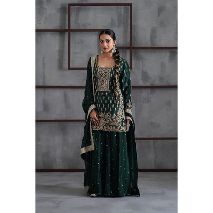 Deepika Chadha Green Embroidered Kurti with Palazzo and Dupatta (Set of 3)
