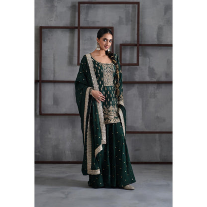 Deepika Chadha Green Embroidered Kurti with Palazzo and Dupatta (Set of 3)