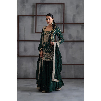 Deepika Chadha Green Embroidered Kurti with Palazzo and Dupatta (Set of 3)