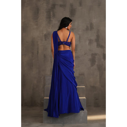 Deepika Chadha Royal Blue Embellished Pre-Draped Saree with Stitched Blouse