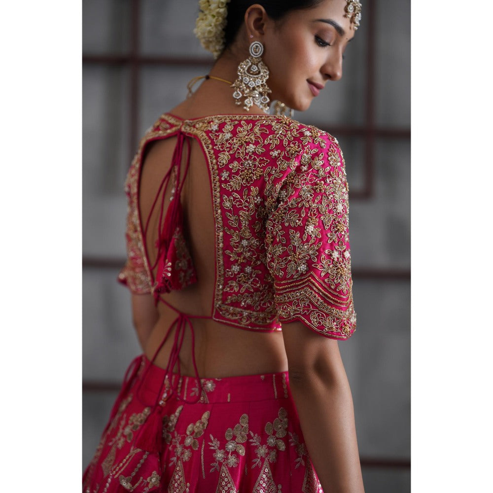 Deepika Chadha Pink Embroidered Blouse with Lehenga and Dupatta (Set of 3)