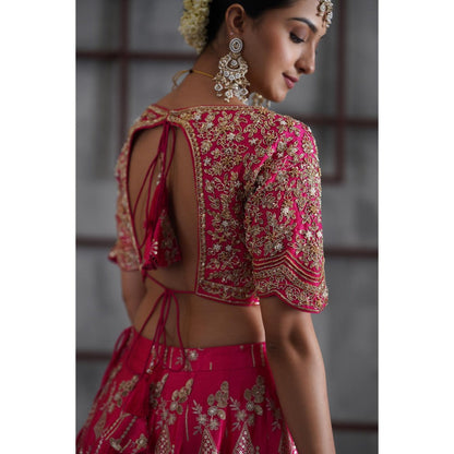 Deepika Chadha Pink Embroidered Blouse with Lehenga and Dupatta (Set of 3)