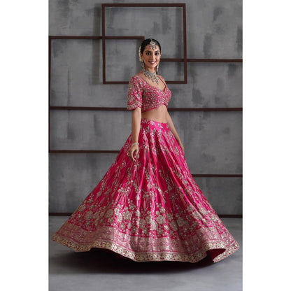 Deepika Chadha Pink Embroidered Blouse with Lehenga and Dupatta (Set of 3)