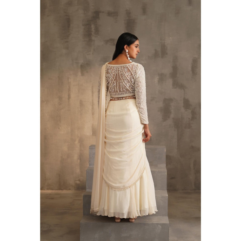 Deepika Chadha Off White Pre-Drape Saree with Stitched Blouse