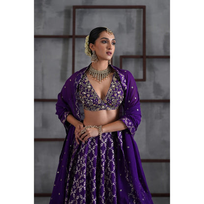 Deepika Chadha Purple Embroidered Blouse with Lehenga and Dupatta (Set of 3)