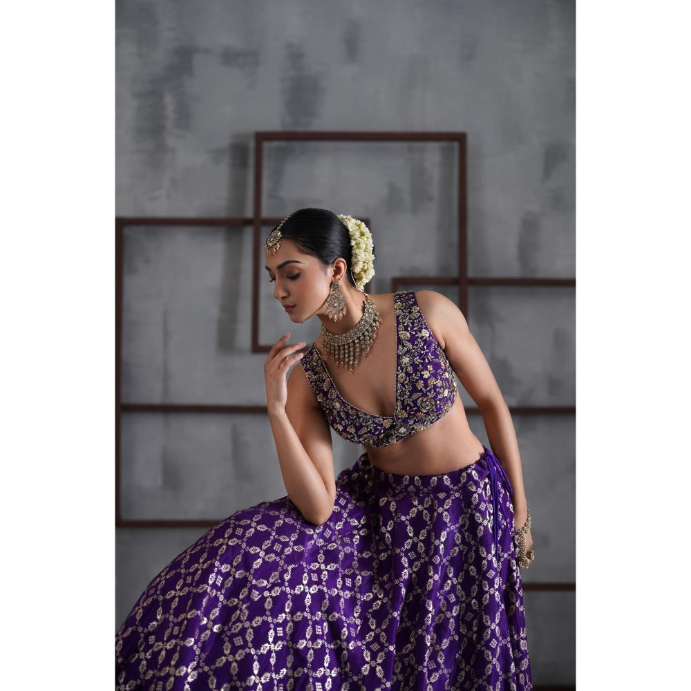 Deepika Chadha Purple Embroidered Blouse with Lehenga and Dupatta (Set of 3)