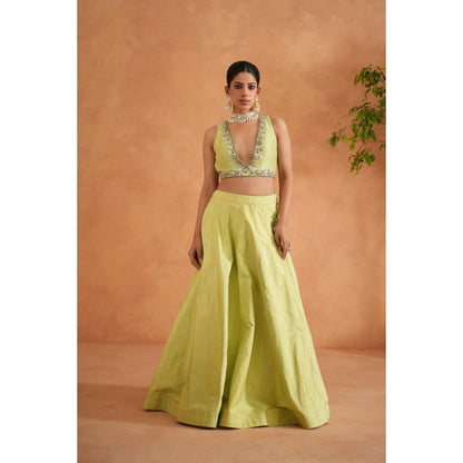 Deepika Chadha Lime Yellow Embroidered Blouse with Lehenga and Dupatta (Set of 3)
