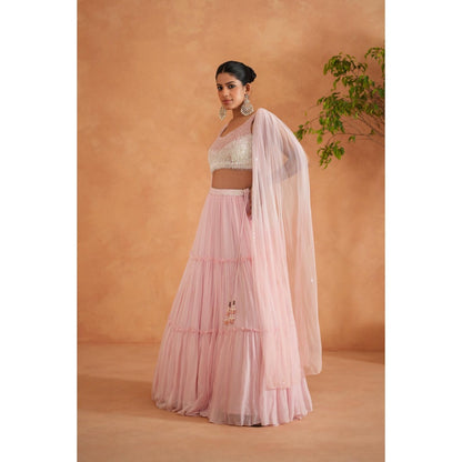 Deepika Chadha Pink Embellished Blouse with Lehenga (Set of 3)