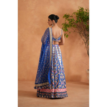 Deepika Chadha Blue Printed Blouse with Lehenga and Dupatta (Set of 3)