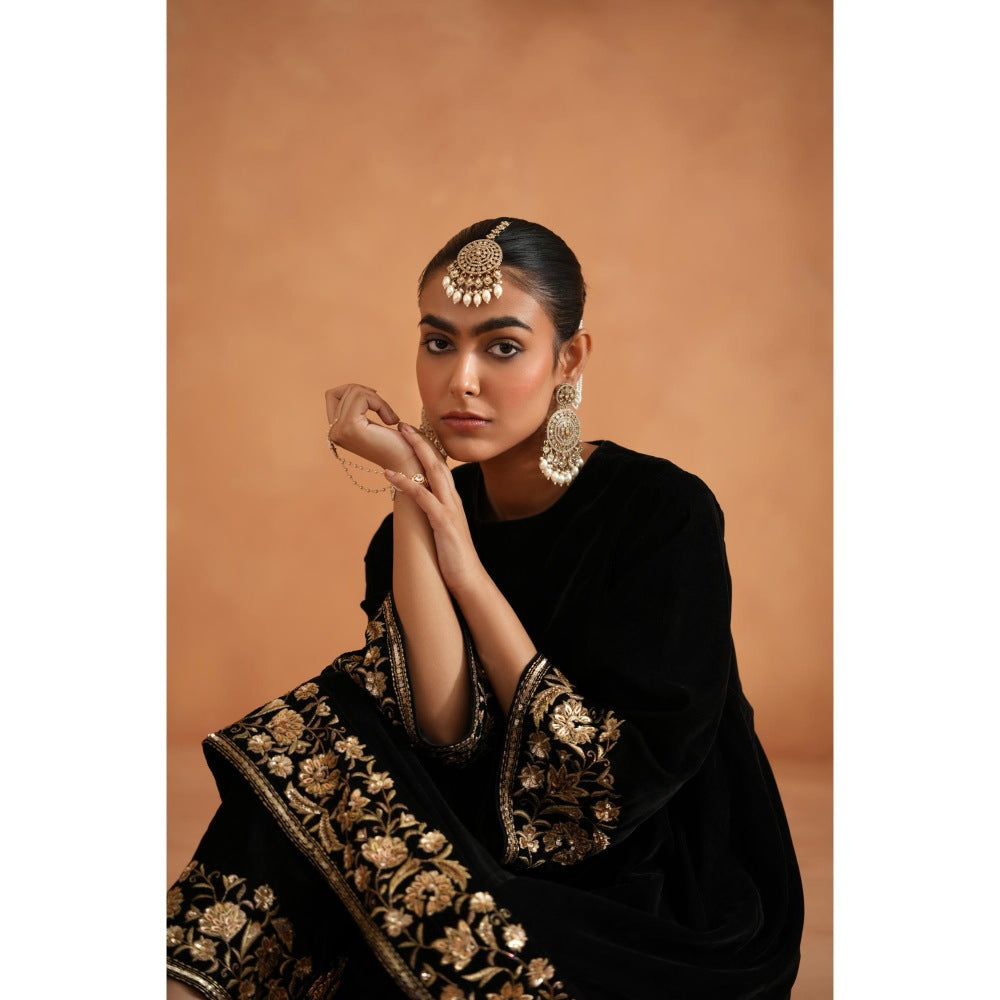 Deepika Chadha Black Velvet Embroidered Co-Ord (Set of 2)
