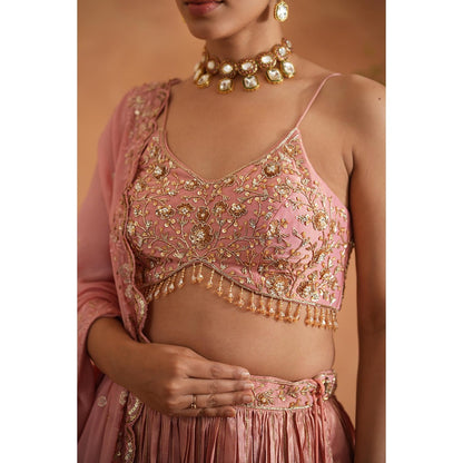 Deepika Chadha Pink Embellished Blouse with Lehenga and Dupatta (Set of 3)
