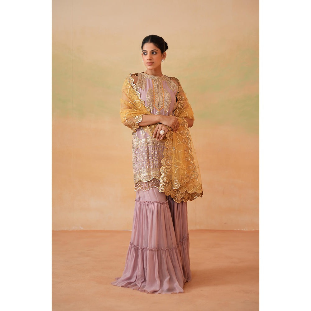 Deepika Chadha Purple Kurti with Sharara and Dupatta (Set of 3)