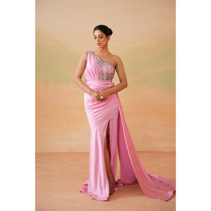 Deepika Chadha Pink Embroidered Gown