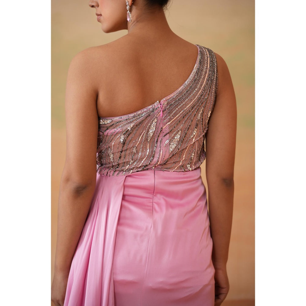 Deepika Chadha Pink Embroidered Gown