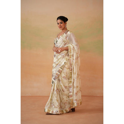 Deepika Chadha Lime Yellow Pre-Draped Saree with Stitched Blouse and Petticoat