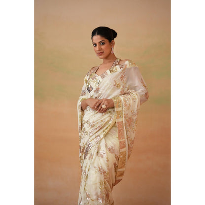 Deepika Chadha Lime Yellow Pre-Draped Saree with Stitched Blouse and Petticoat