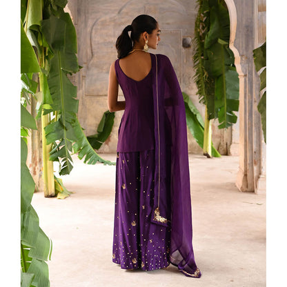 DEEPTHEE Aubergine Short Kurta & Palazzo (Set of 3)