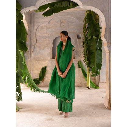 DEEPTHEE Green Straight Angarkha (Set of 3)
