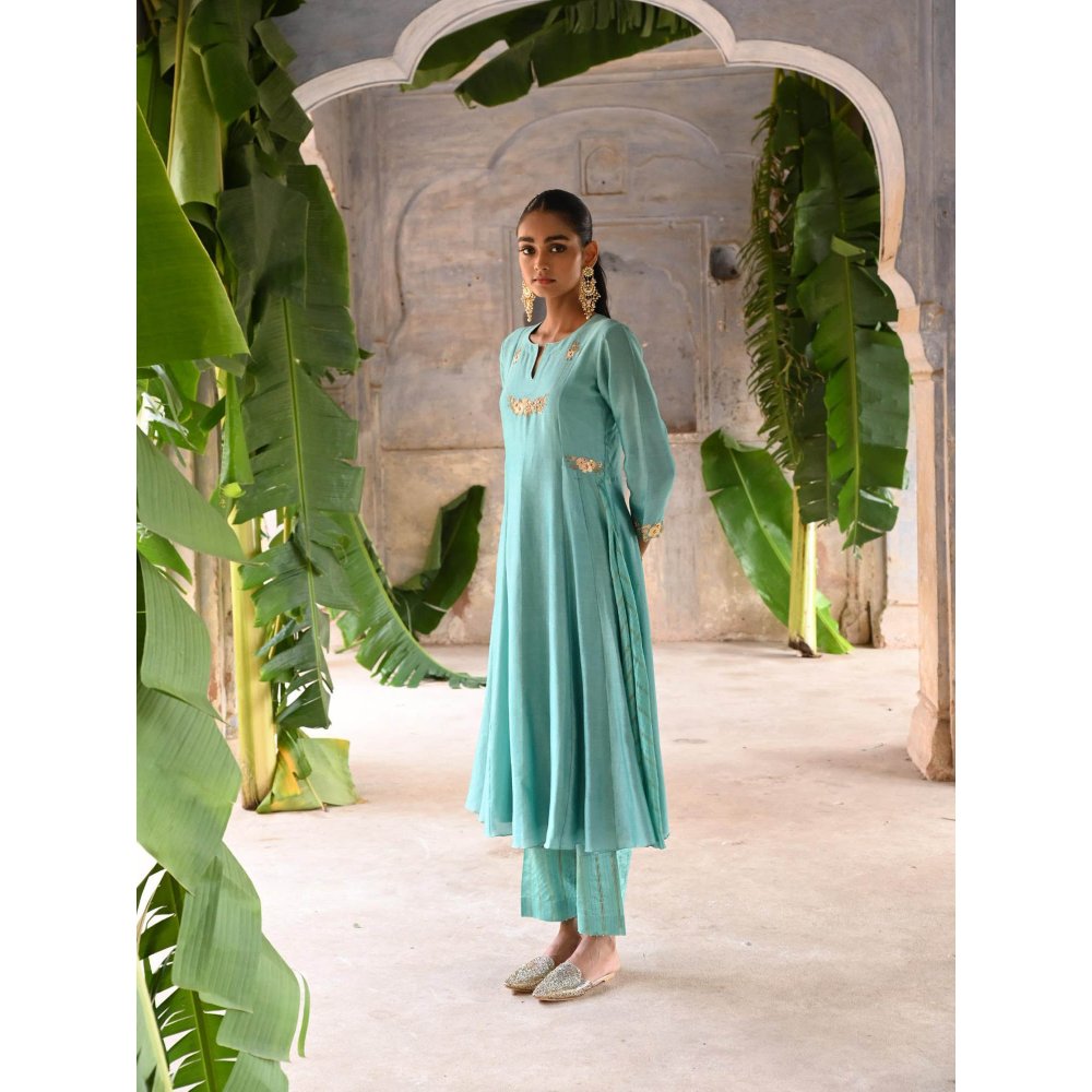 DEEPTHEE Powder Blue Kalli A-Line Kurta (Set of 3)