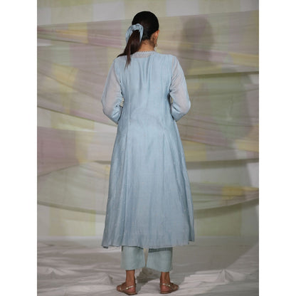 DEEPTHEE Icy Blue Hand Embellished Kalli Angarkha Kurta with Pant & Dupatta (Set of 3)