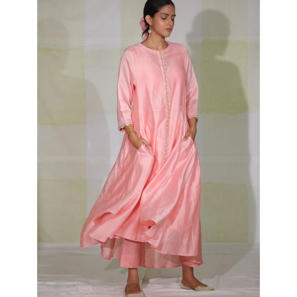 DEEPTHEE Chalk Pink High-Low Pocket Kurta with Pant (Set of 2)